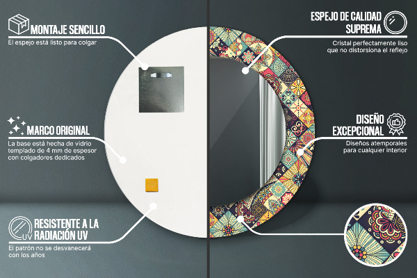 Espejo redondo marco con estampado decorativo Florales etnicos