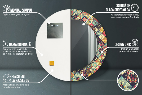 Espejo redondo marco con estampado decorativo Florales etnicos