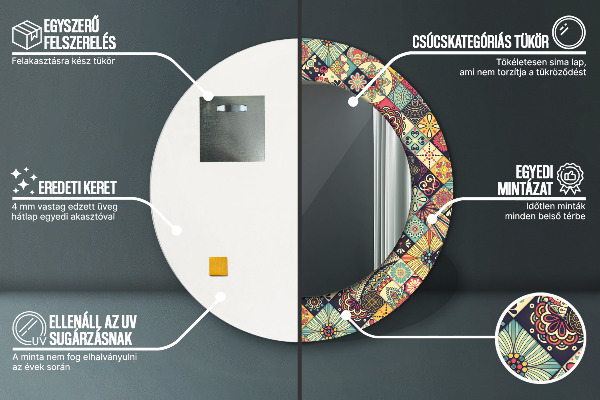 Espejo redondo marco con estampado decorativo Florales etnicos