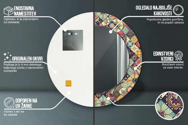 Espejo redondo marco con estampado decorativo Florales etnicos