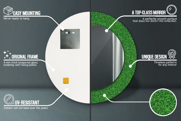 Espejo redondo con decoración Césped verde