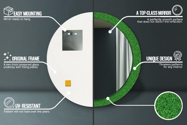 Espejo redondo con decoración Césped verde