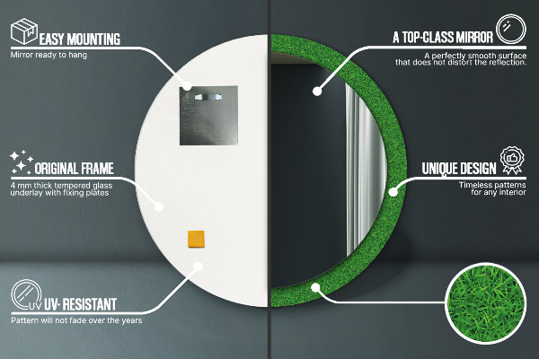 Espejo redondo con decoración Césped verde