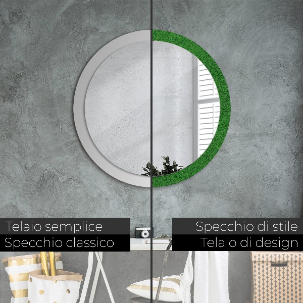 Espejo redondo con decoración Césped verde