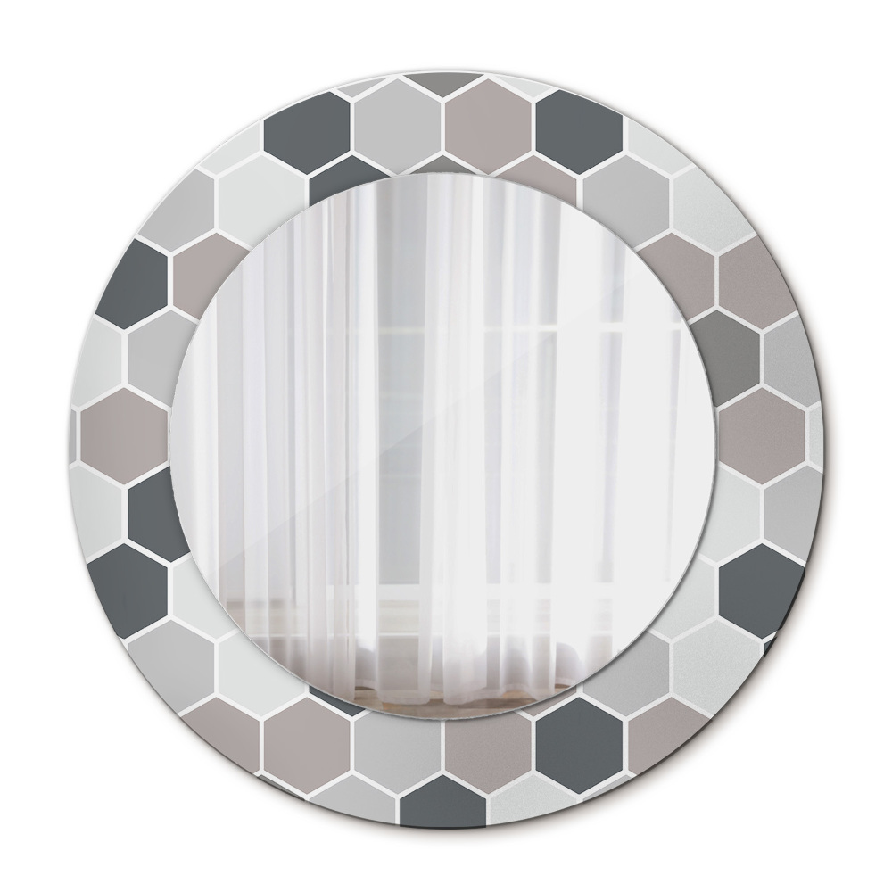 Espejo redondo marco con estampado decorativo Patrón hexagonal