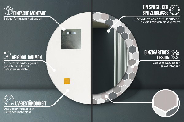 Espejo redondo marco con estampado decorativo Patrón hexagonal