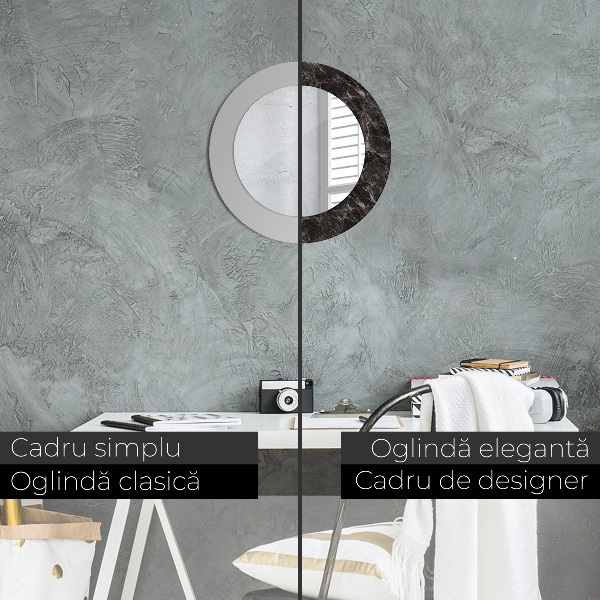 Espejo redondo con decoración Mármol negro