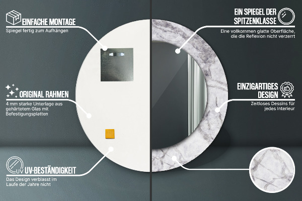 Espejo redondo con decoración Mármol blanco