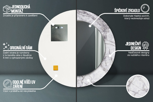 Espejo redondo con decoración Mármol blanco