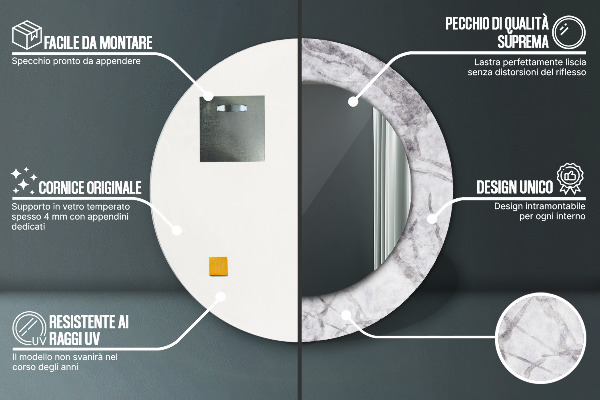 Espejo redondo con decoración Mármol blanco