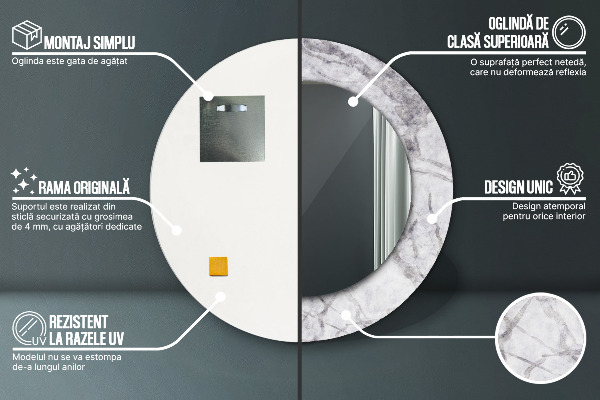 Espejo redondo con decoración Mármol blanco