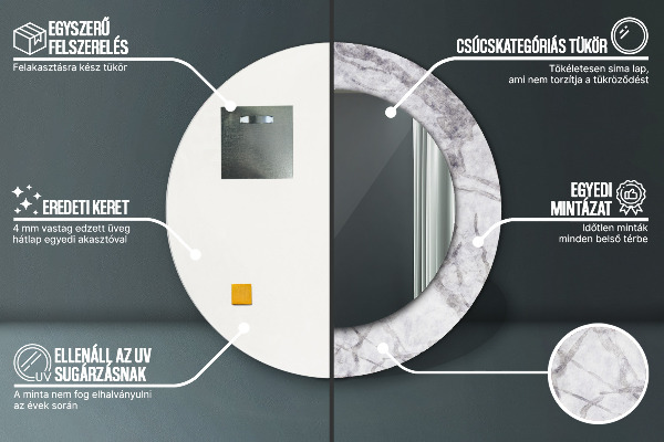 Espejo redondo con decoración Mármol blanco