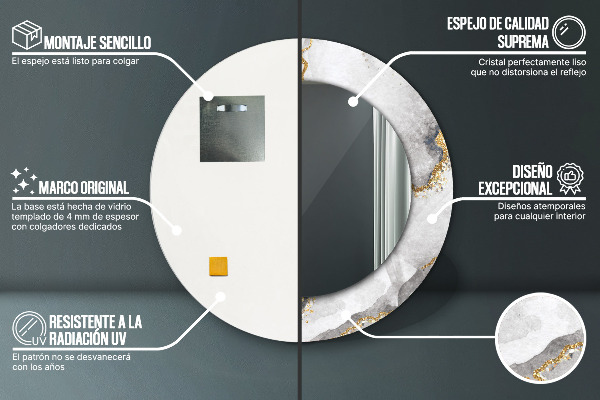 Espejo redondo con decoración Mármol de oro blanco