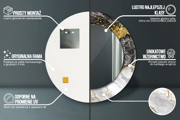 Espejo redondo con decoración Mármol y oro