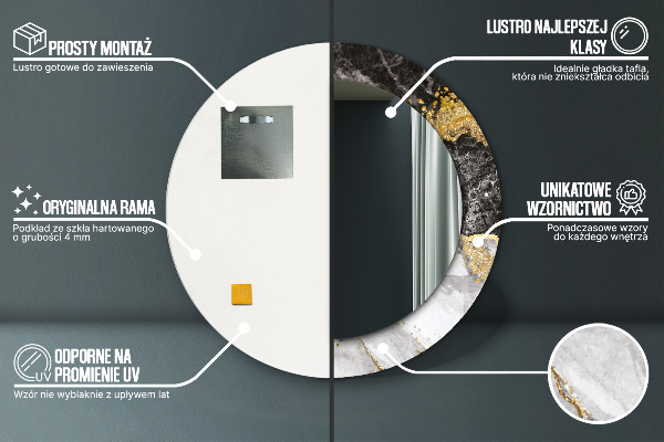 Espejo redondo con decoración Mármol y oro