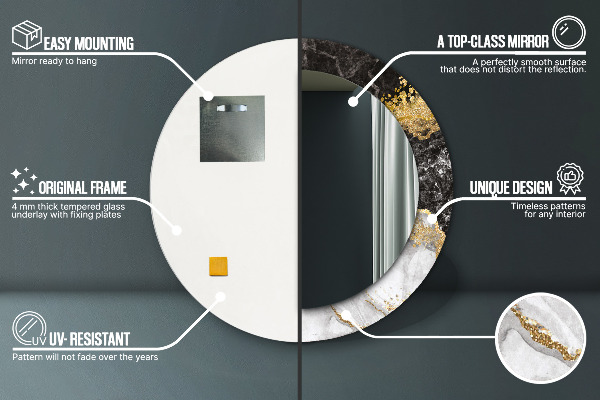 Espejo redondo con decoración Mármol y oro