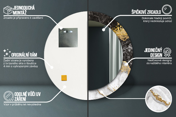 Espejo redondo con decoración Mármol y oro