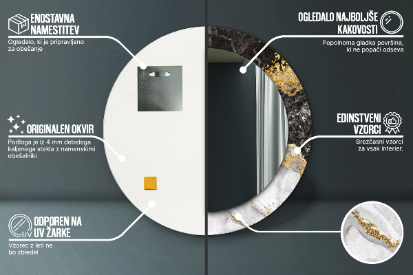 Espejo redondo con decoración Mármol y oro