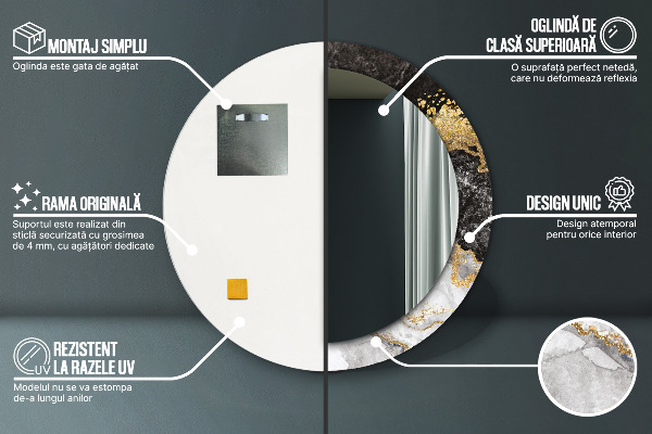 Espejo redondo con decoración Mármol y oro