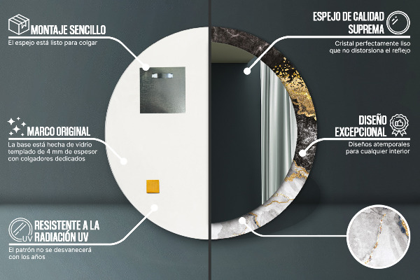 Espejo redondo con decoración Mármol y oro