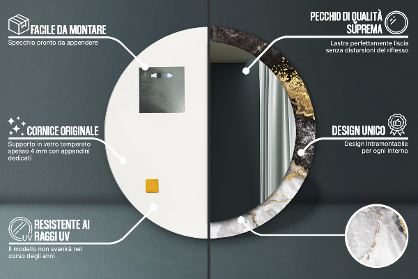 Espejo redondo con decoración Mármol y oro