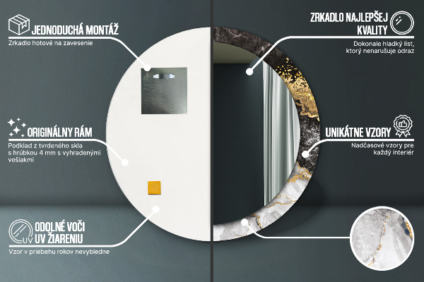 Espejo redondo con decoración Mármol y oro