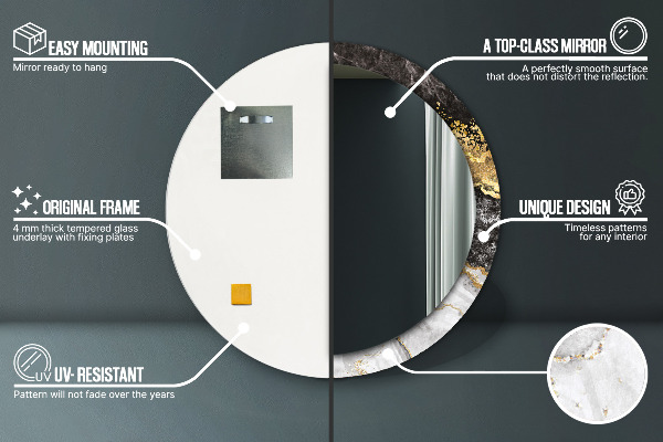 Espejo redondo con decoración Mármol y oro