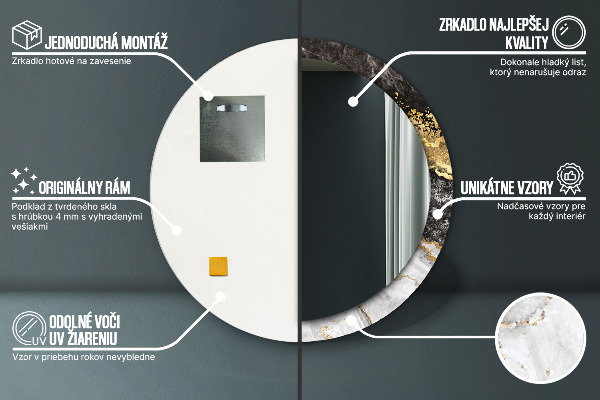 Espejo redondo con decoración Mármol y oro