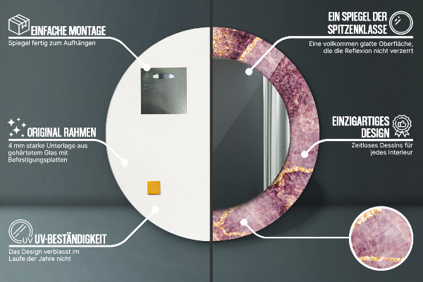 Espejo redondo impreso decorativo redondo Mármol con la adición de oro