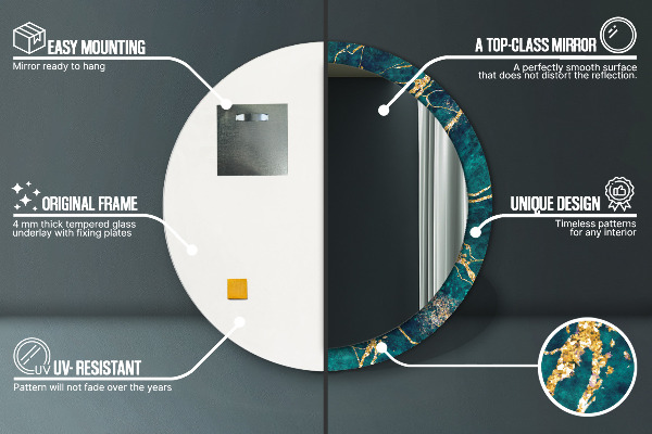 Espejo redondo impreso decorativo redondo Mármol verde malaquita