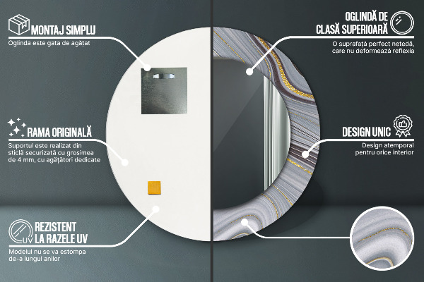 Espejo ścienne decorativo redondo Mármol gris