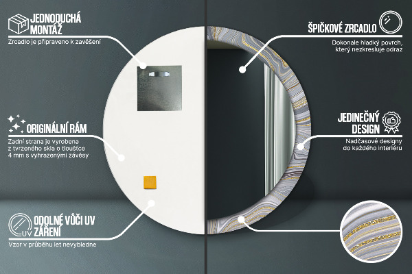 Espejo ścienne decorativo redondo Mármol gris