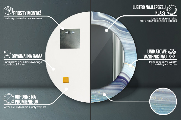 Espejo redondo impreso decorativo redondo Mármol azul