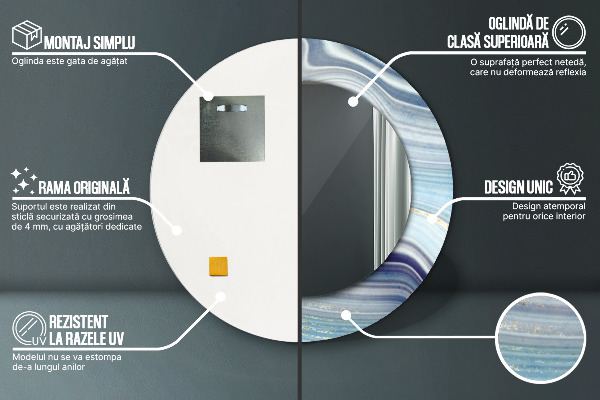 Espejo redondo impreso decorativo redondo Mármol azul