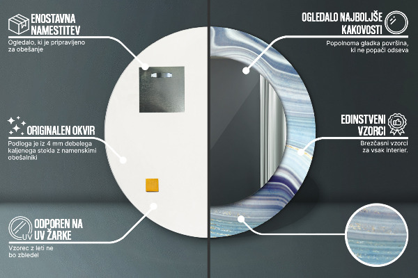 Espejo redondo impreso decorativo redondo Mármol azul