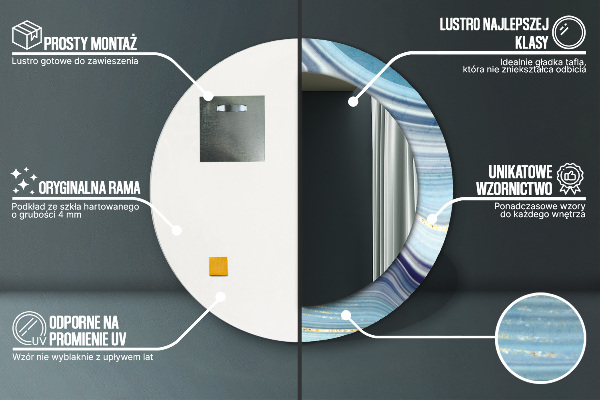 Espejo redondo impreso decorativo redondo Mármol azul