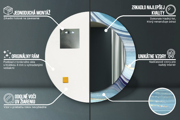 Espejo redondo impreso decorativo redondo Mármol azul