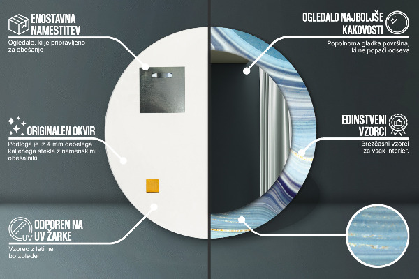 Espejo redondo impreso decorativo redondo Mármol azul