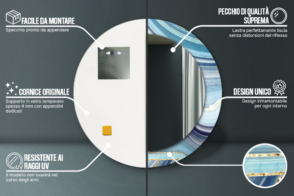 Espejo redondo impreso decorativo redondo Mármol azul