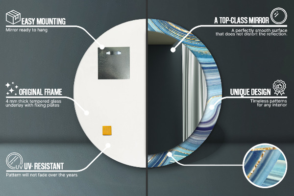 Espejo redondo impreso decorativo redondo Mármol azul