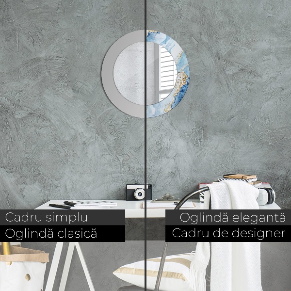 Espejo redondo marco estampado Mármol de oro azul