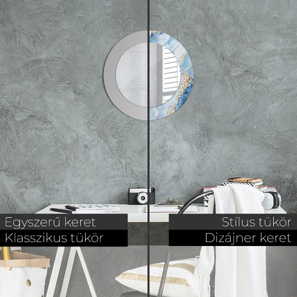 Espejo redondo marco estampado Mármol de oro azul