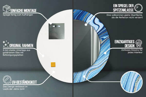 Espejo redondo marco estampado Jaspeado azul