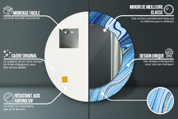 Espejo redondo marco estampado Jaspeado azul