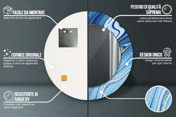 Espejo redondo marco estampado Jaspeado azul