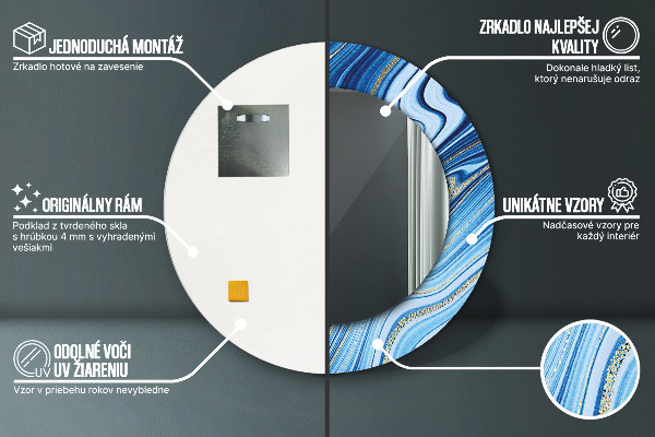 Espejo redondo marco estampado Jaspeado azul