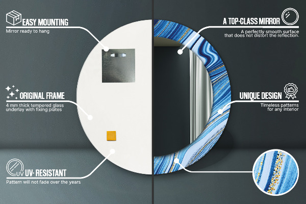 Espejo redondo marco estampado Jaspeado azul