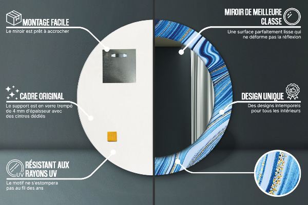 Espejo redondo marco estampado Jaspeado azul