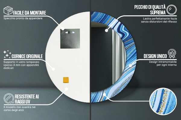 Espejo redondo marco estampado Jaspeado azul