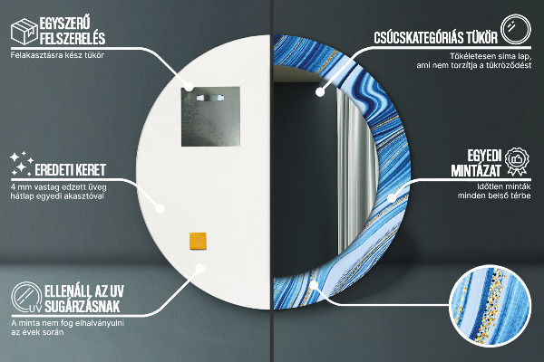 Espejo redondo marco estampado Jaspeado azul